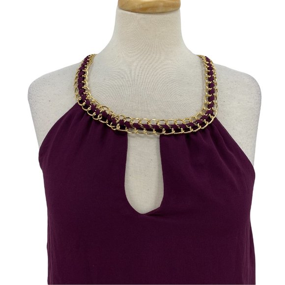 Charlotte Russe Women's Sleeveless Blouse Top Sz Small Burgundy Gold Tone Chain - Picture 2 of 6